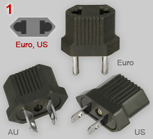 Adapter plugs, simple: Australasian, Europlug and US type