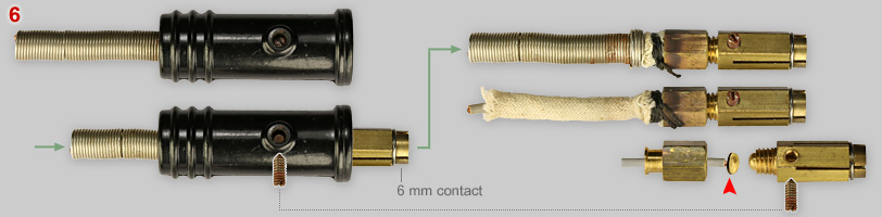Exploded view of single pin appliance connector