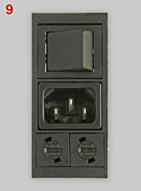 IEC 60320 C14 appliance inlet with switch and fuses
