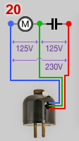 French bi-tension plug, wiring scheme