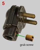 Clix 2-pin plug with grub screw for cord fixation